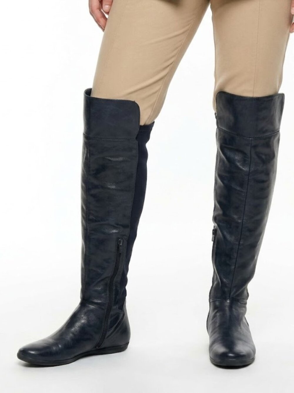Nine West Cybercore Black Leather Flat Over The Knee Boots Size 7